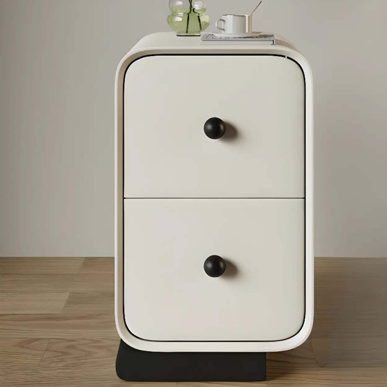Minimalist Cream Wood 2-Drawer Nightstand — Black and White