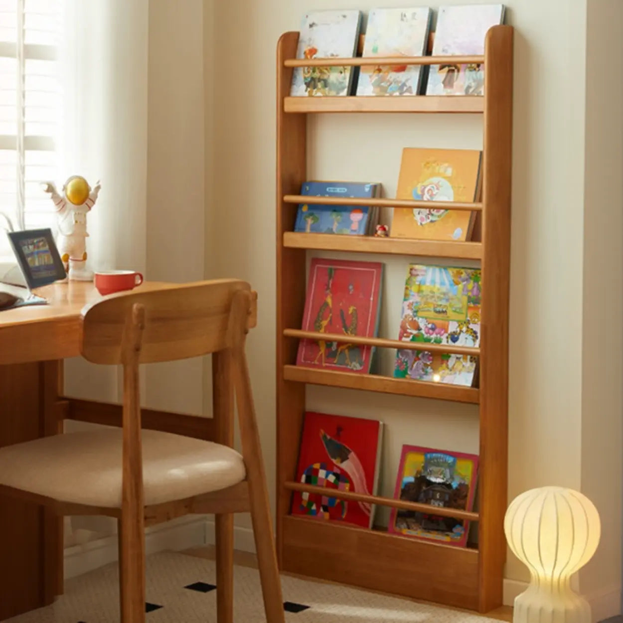 Minimalist Wooden Vertical Kids Bookshelf