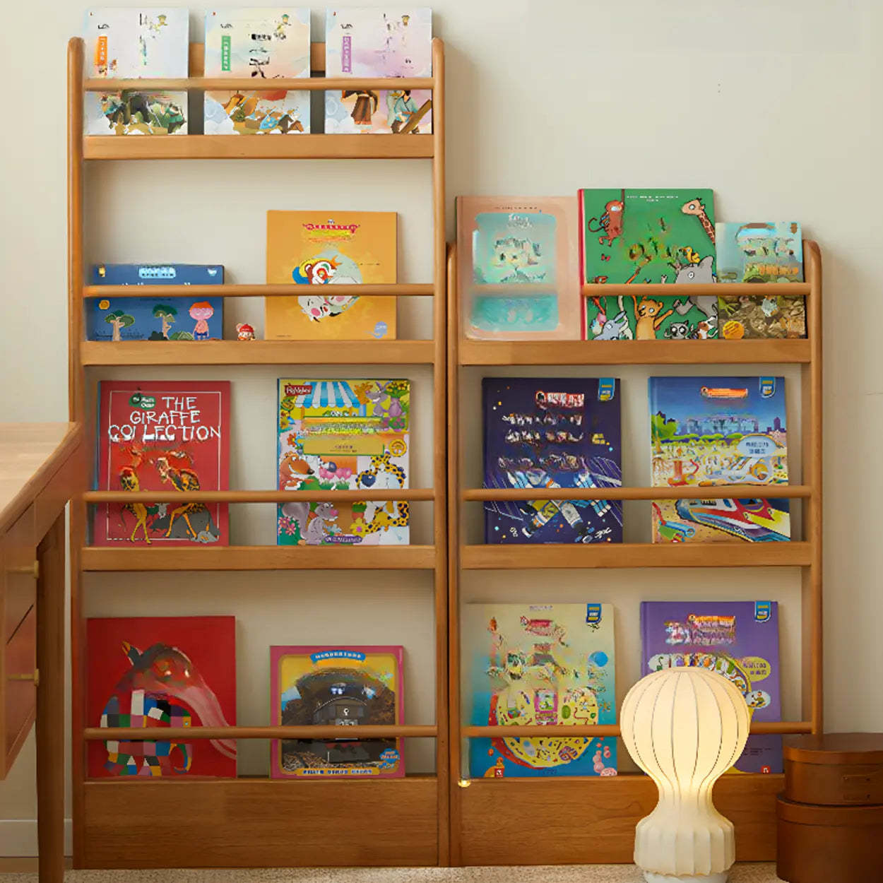 Minimalist Wooden Vertical Kids Bookshelf — Cherry