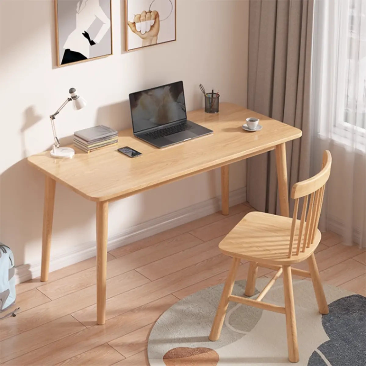 Minimalist Natural Wood Computer Desk with Drawers