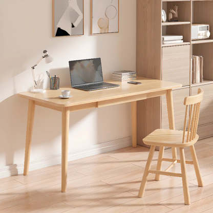 Minimalist Natural Wood Computer Desk with Drawers — Drawer Not Included / Without Chairs