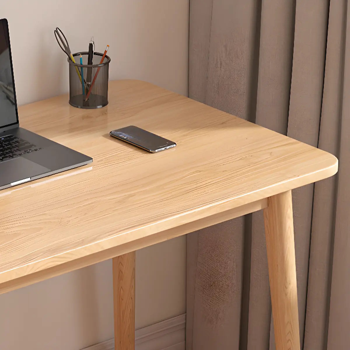 Minimalist Natural Wood Computer Desk with Drawers — Drawer Not Included / Without Chairs