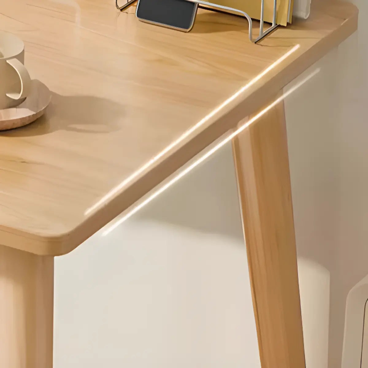 Minimalist Natural Wood Computer Desk with Drawers — Drawer Not Included / Without Chairs