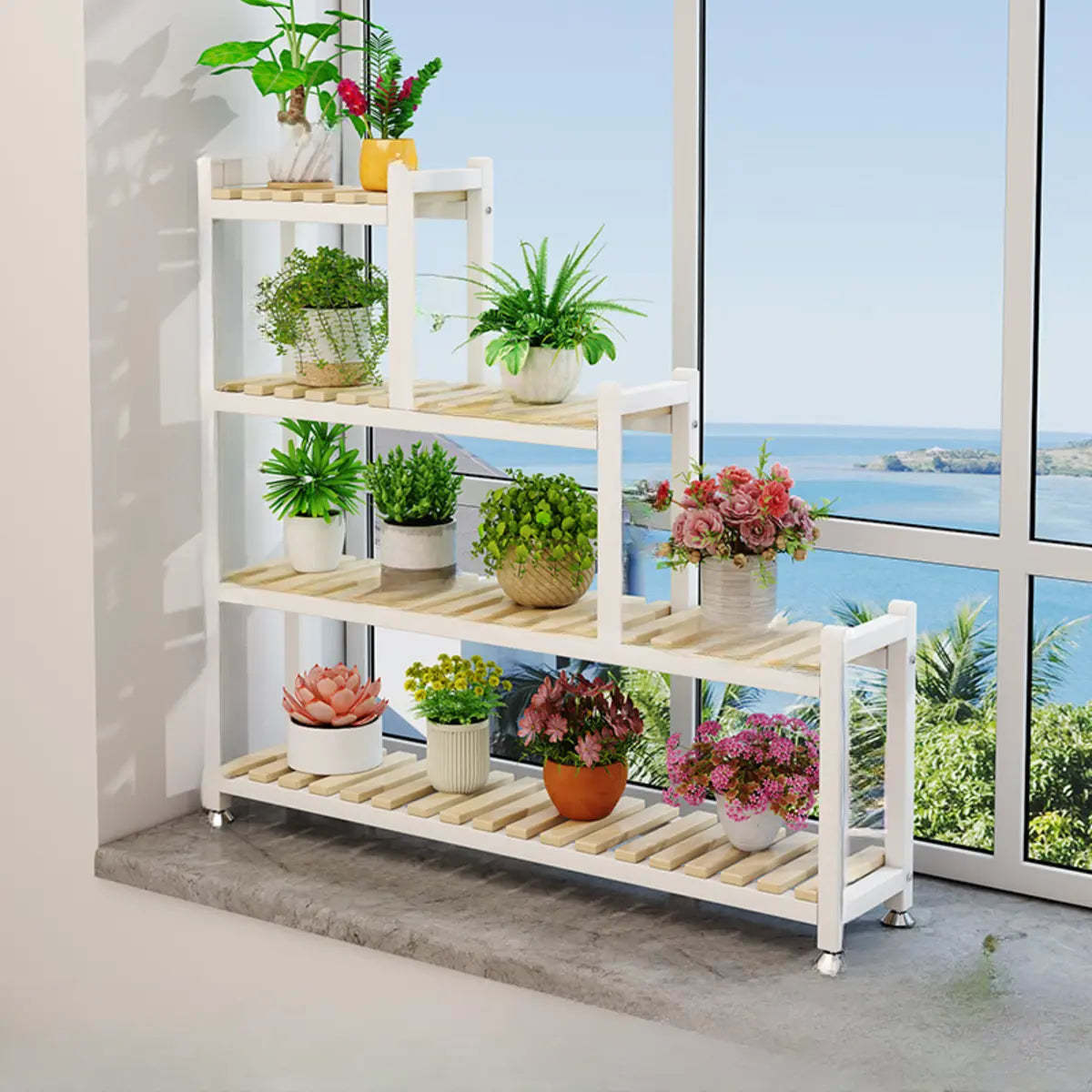 Minimalist White Wood Crate Rectangle Plant Stand — Black-Brown