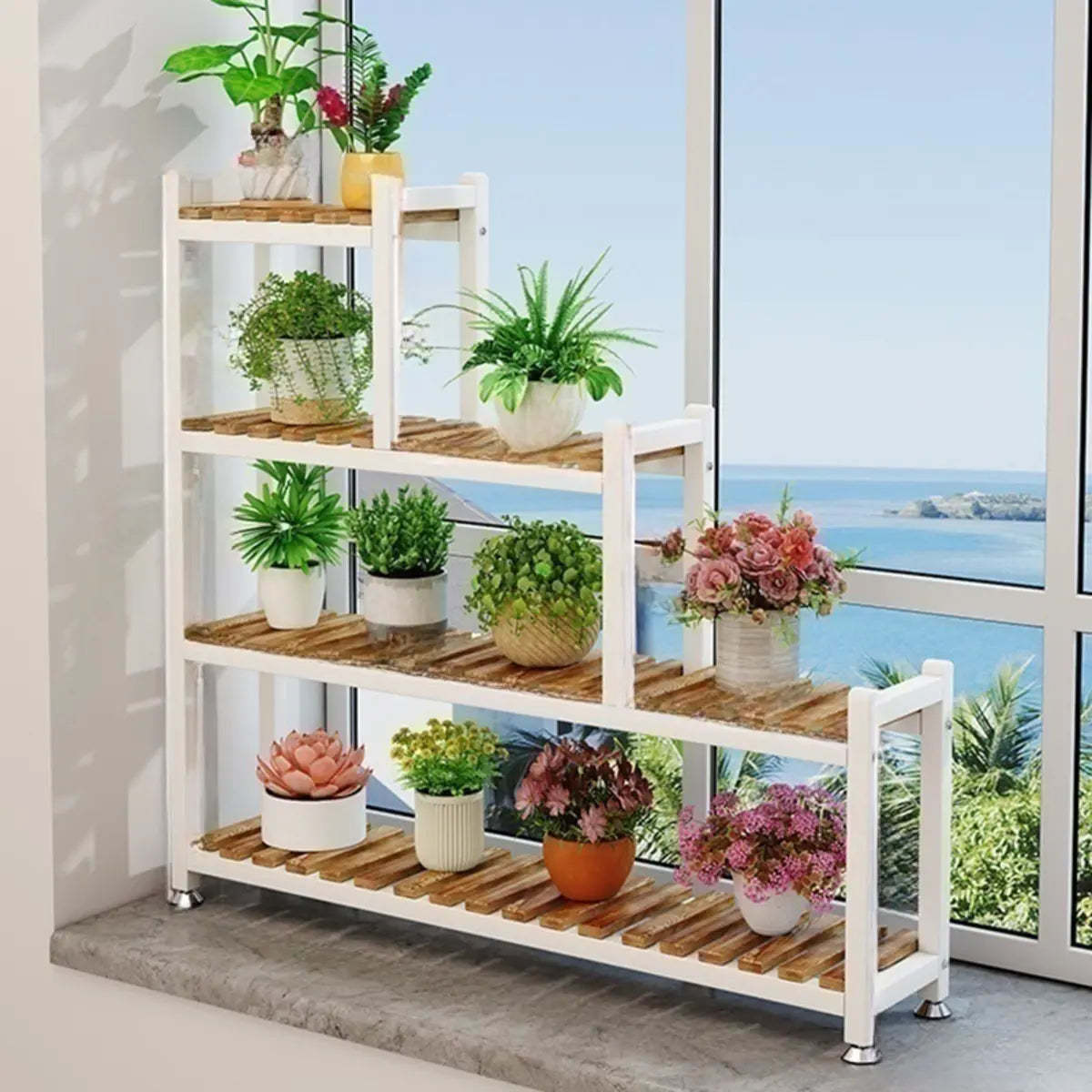 Minimalist White Wood Crate Rectangle Plant Stand — White/ Wood
