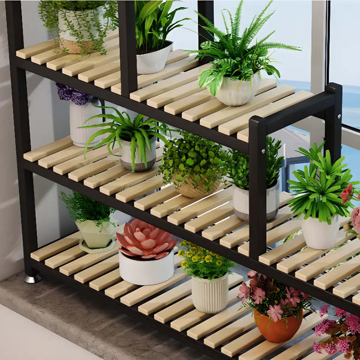Minimalist White Wood Crate Rectangle Plant Stand — White/ Wood