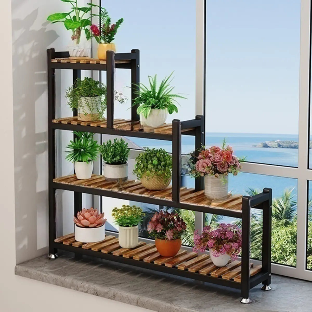 Minimalist White Wood Crate Rectangle Plant Stand — White-Brown