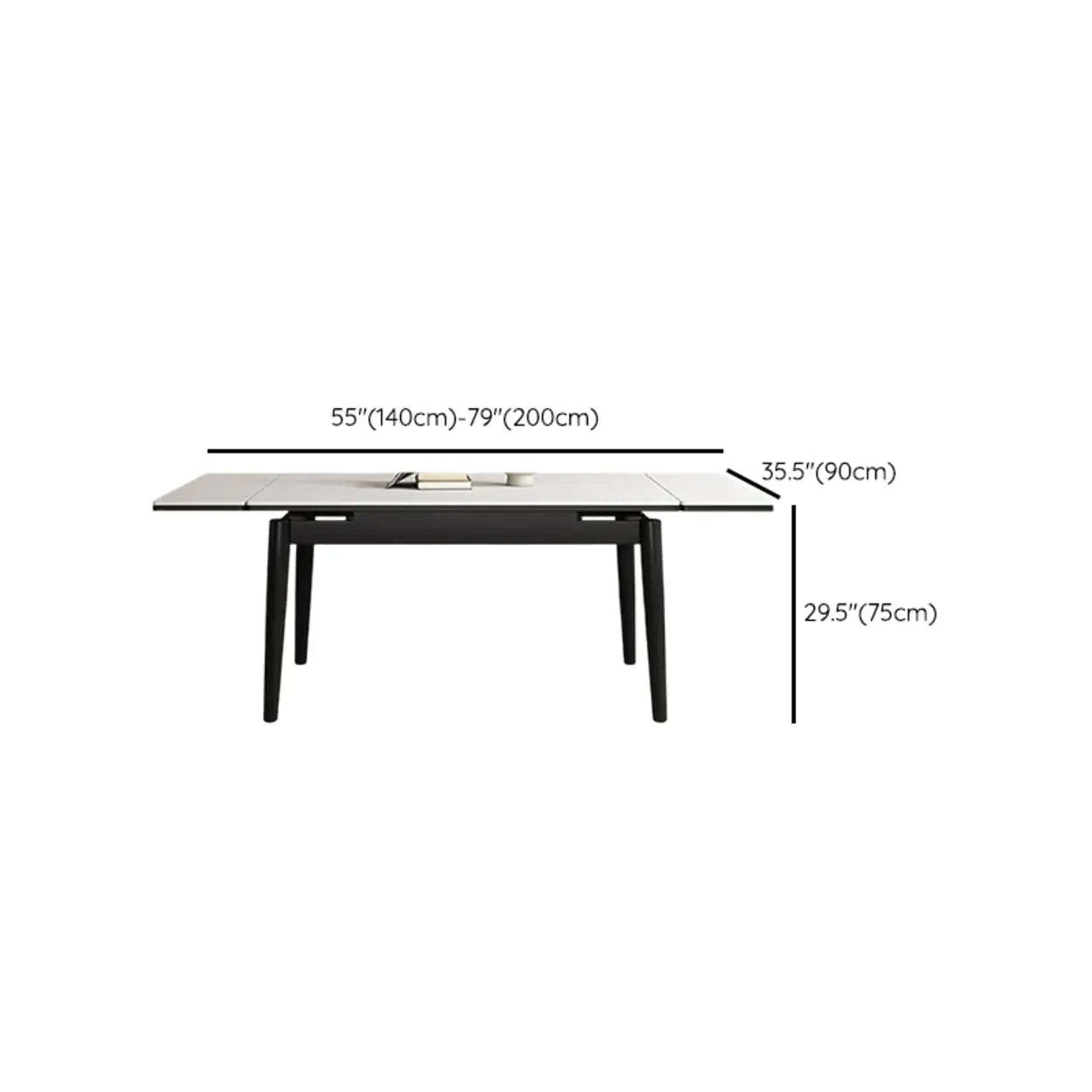 Minimalist Rectangular Extendable White Stone Dining Table