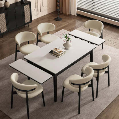Minimalist Rectangular Extendable White Stone Dining Table — Table Only