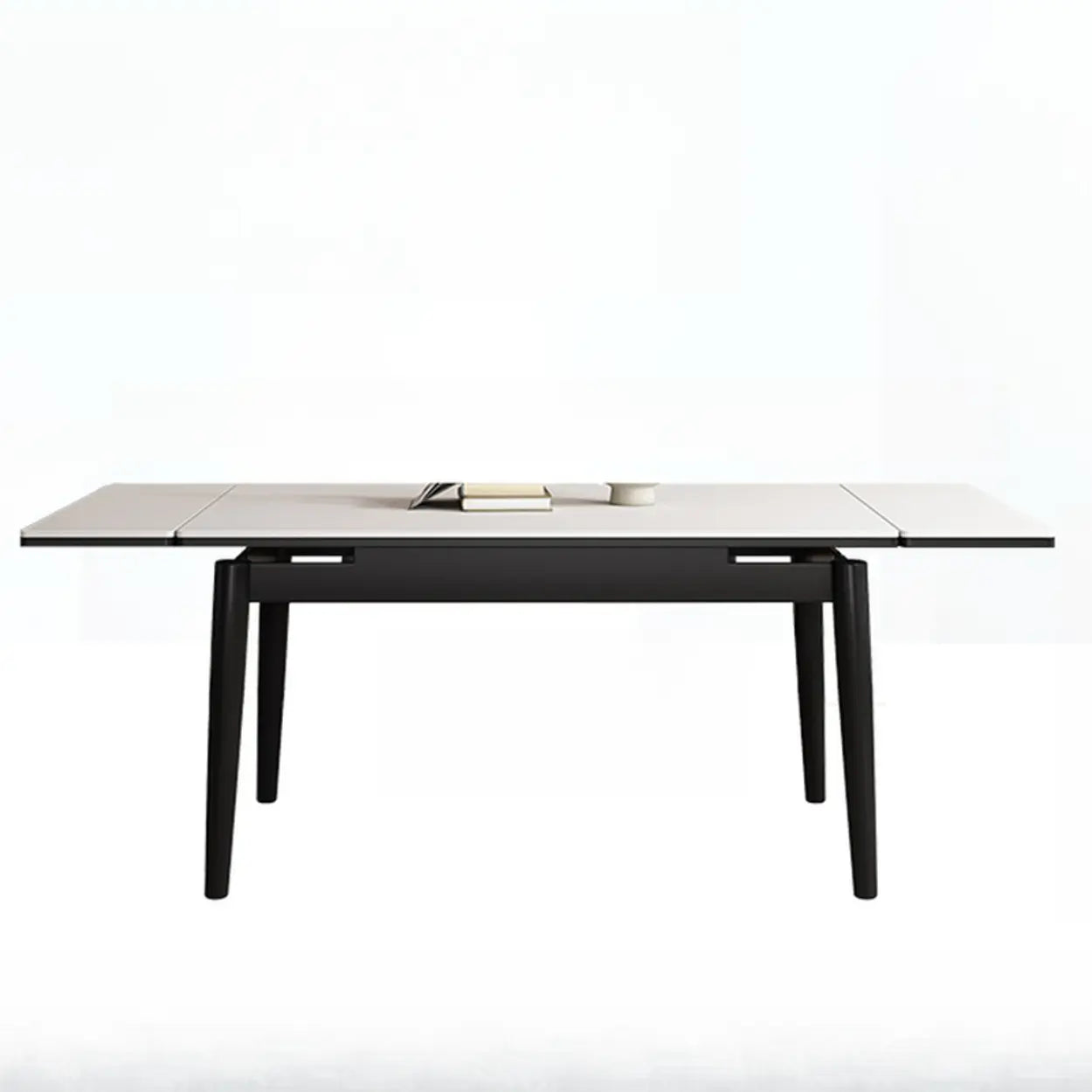 Minimalist Rectangular Extendable White Stone Dining Table