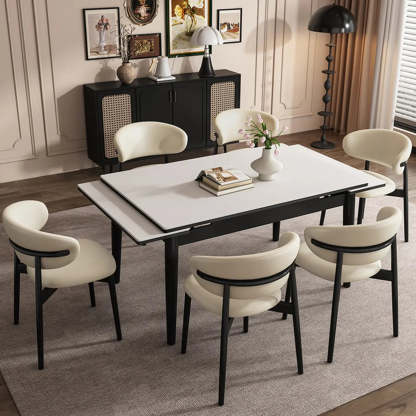 Minimalist Rectangular Extendable White Stone Dining Table — Table Only