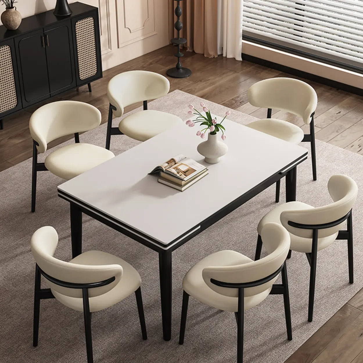 Minimalist Rectangular Extendable White Stone Dining Table — Table Only