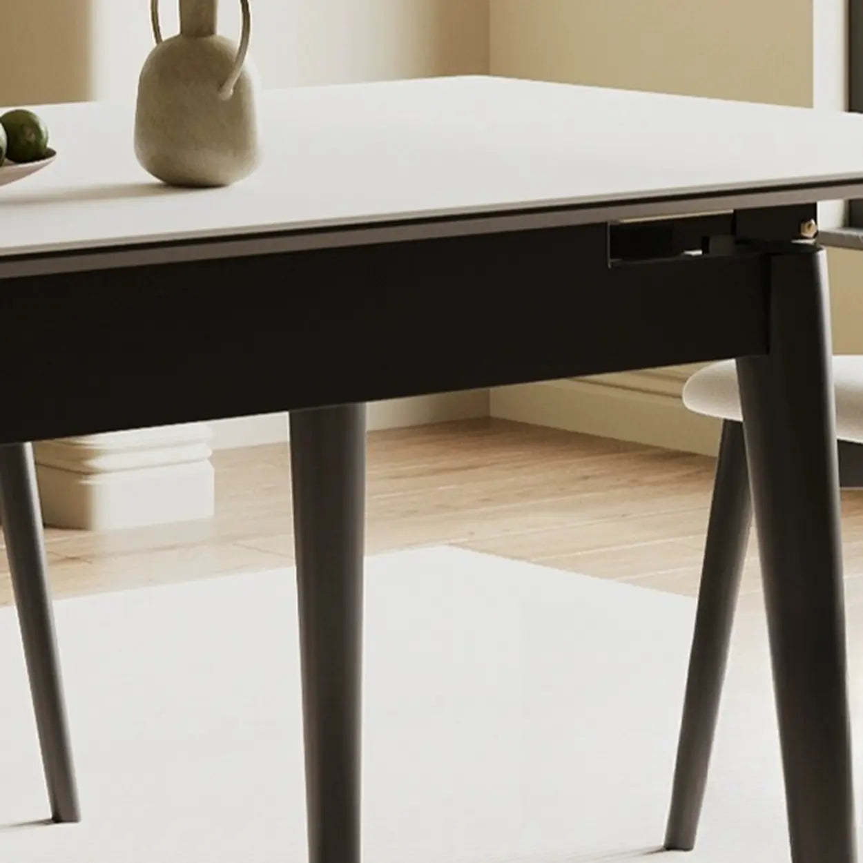 Minimalist Rectangular Extendable White Stone Dining Table