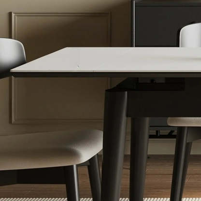 Minimalist Rectangular Extendable White Stone Dining Table