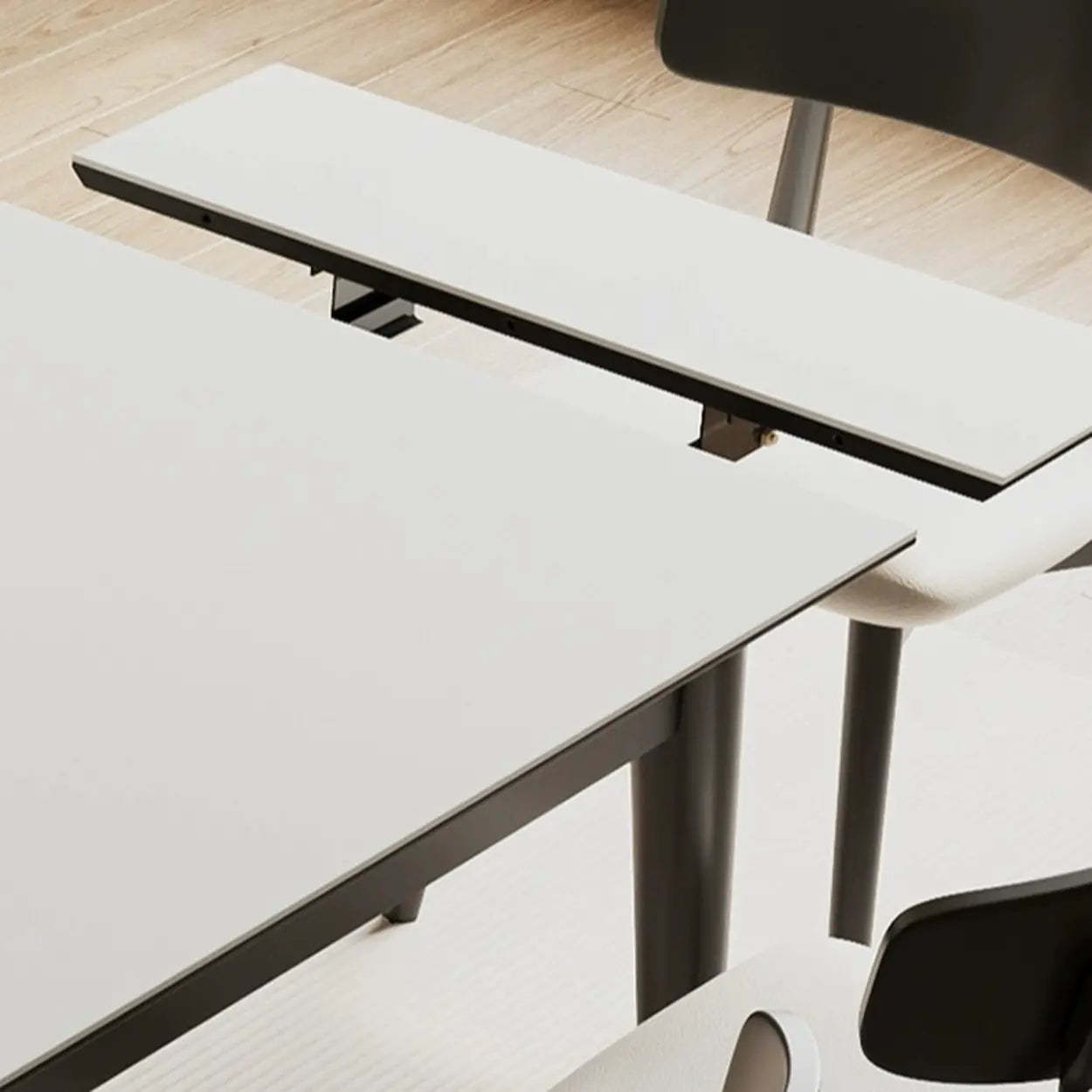 Minimalist Rectangular Extendable White Stone Dining Table