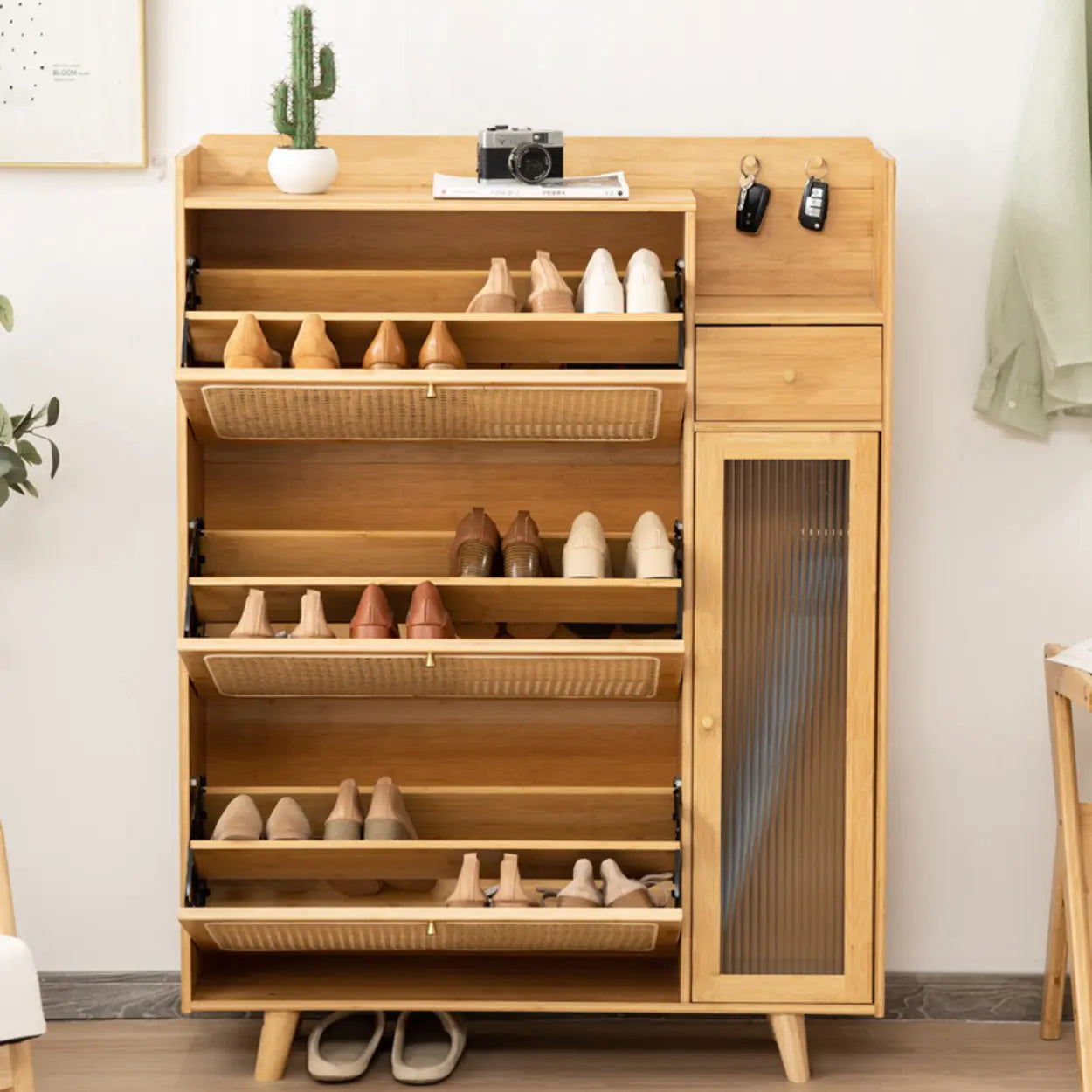 Minimalist Natural Wood Entryway Shoe Cabinet