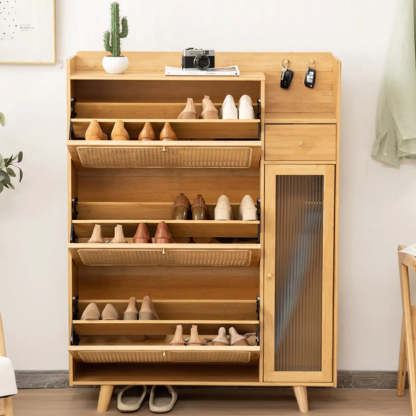 Minimalist Natural Wood Entryway Shoe Cabinet — Wood Color