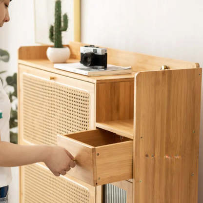 Minimalist Natural Wood Entryway Shoe Cabinet
