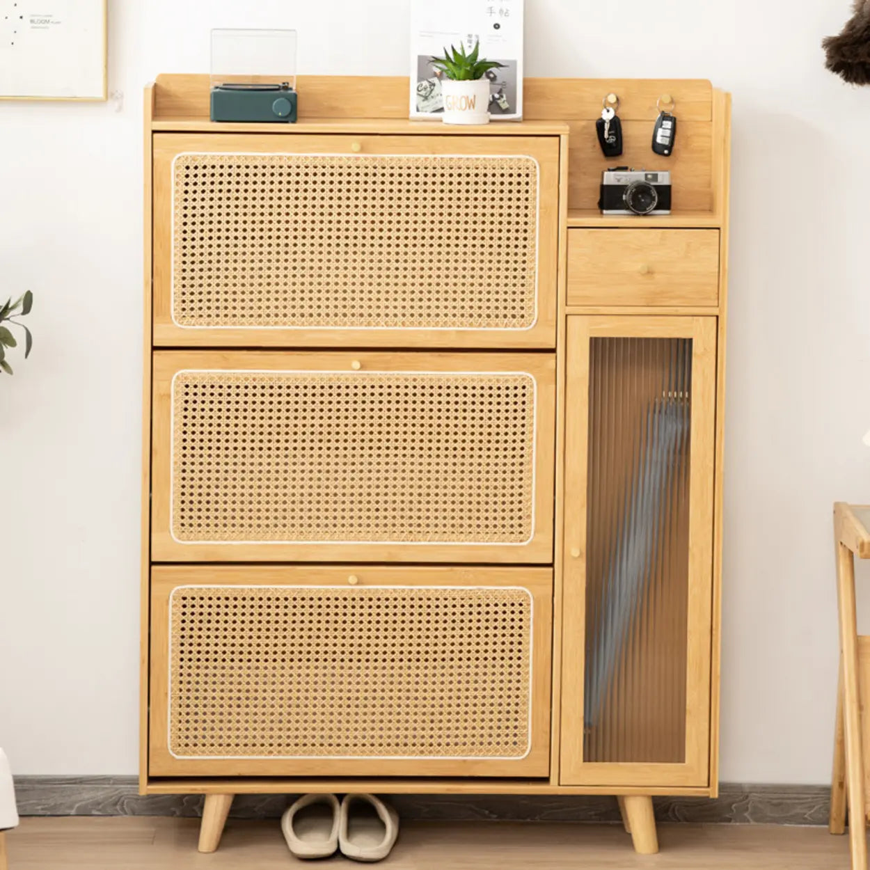 Minimalist Natural Wood Entryway Shoe Cabinet