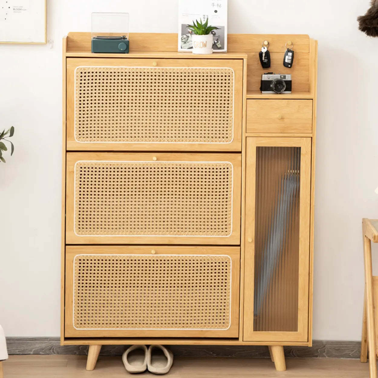 Minimalist Natural Wood Entryway Shoe Cabinet