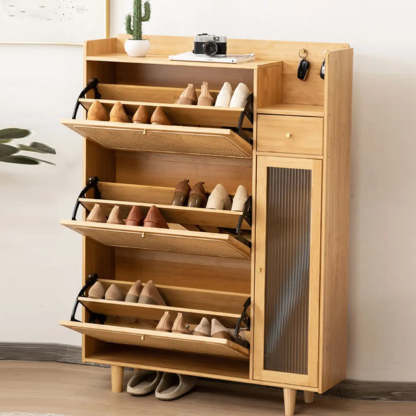 Minimalist Natural Wood Entryway Shoe Cabinet
