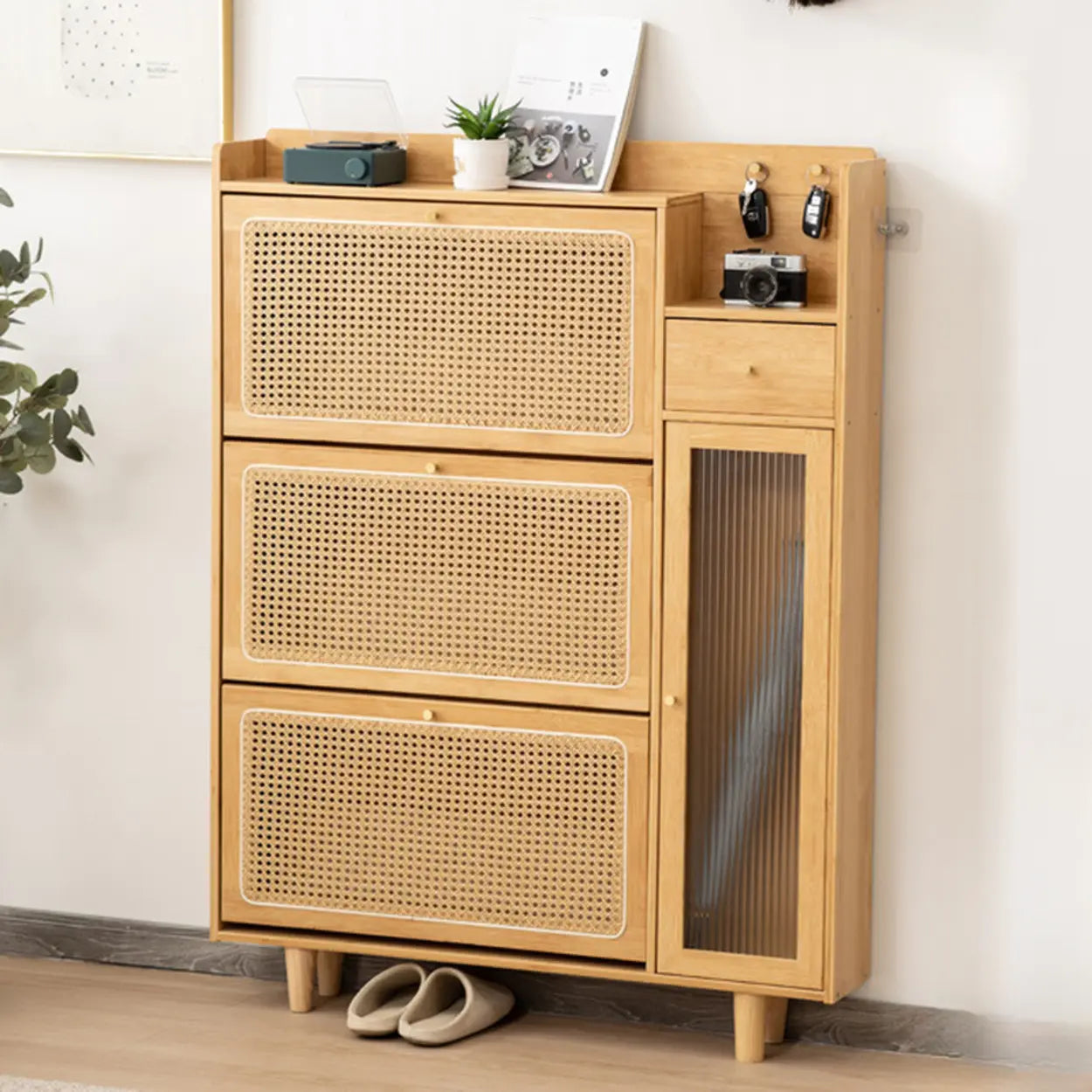 Minimalist Natural Wood Entryway Shoe Cabinet