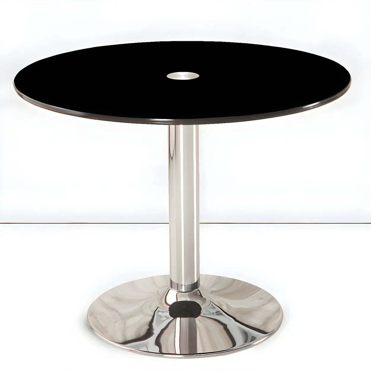 Round Glass Scratch-Resistant Dining Table — Black / Table Only
