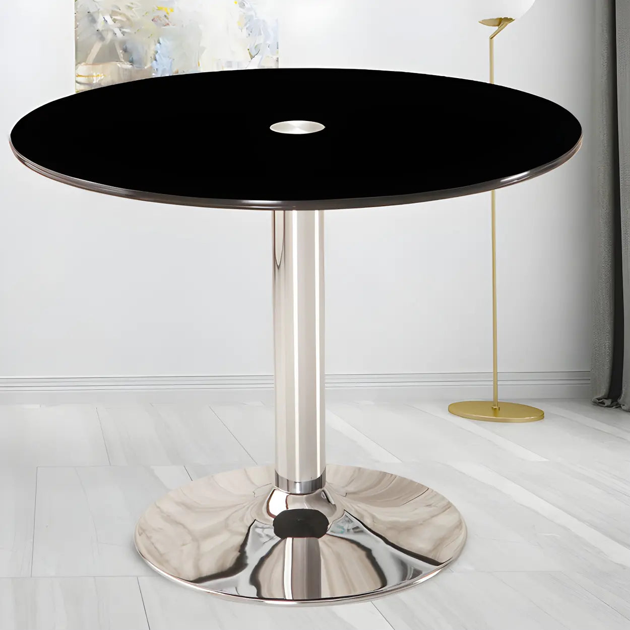 Lighom modern round scratch-resistant black dining tables in glass — 27.6"L x 27.6"W x 29.5"H / Brown