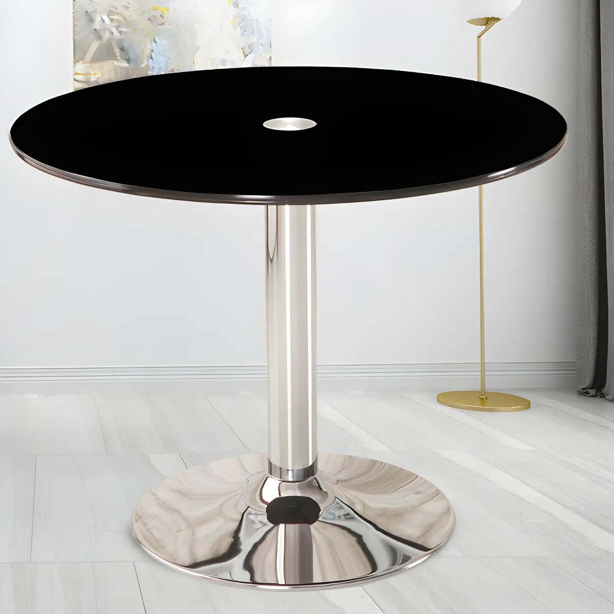 Lighom modern round scratch-resistant black dining tables in glass — 27.6"L x 27.6"W x 29.5"H / Brown