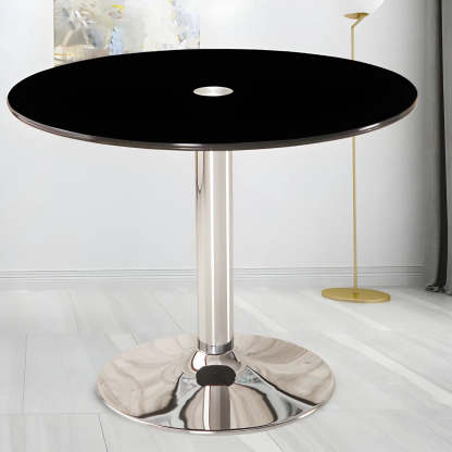 Lighom modern round scratch-resistant black dining tables in glass — 27.6"L x 27.6"W x 29.5"H / Brown