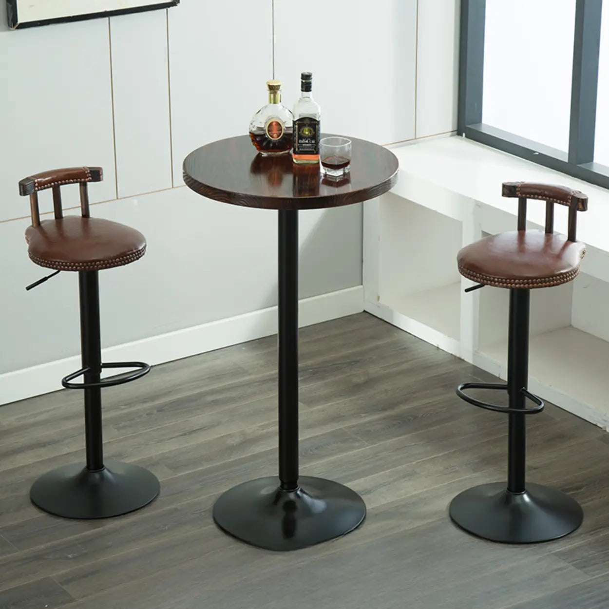Minimalist Small Round Pine Wood Bar Table