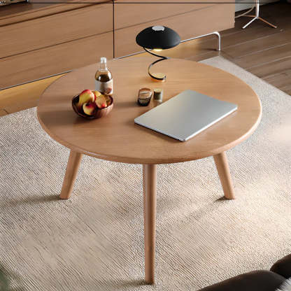 Minimalist Small Round Wood Three-Leg Coffee Table — Brown