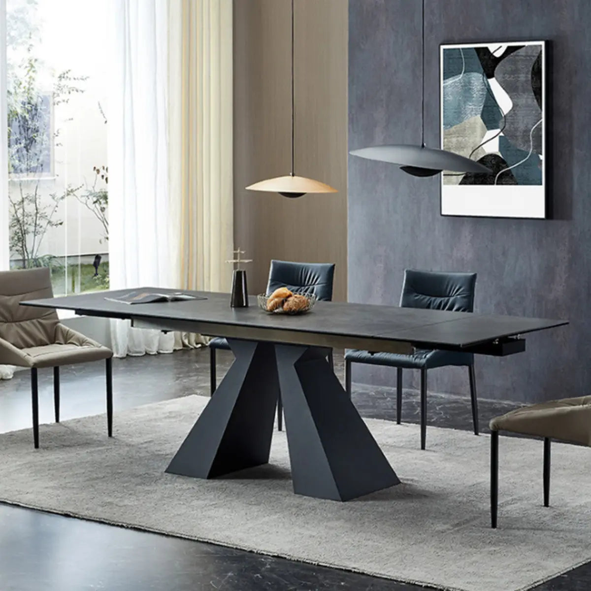 Minimalist Gray Smoke Slate Dining Table — Without Chairs / Dark Grey
