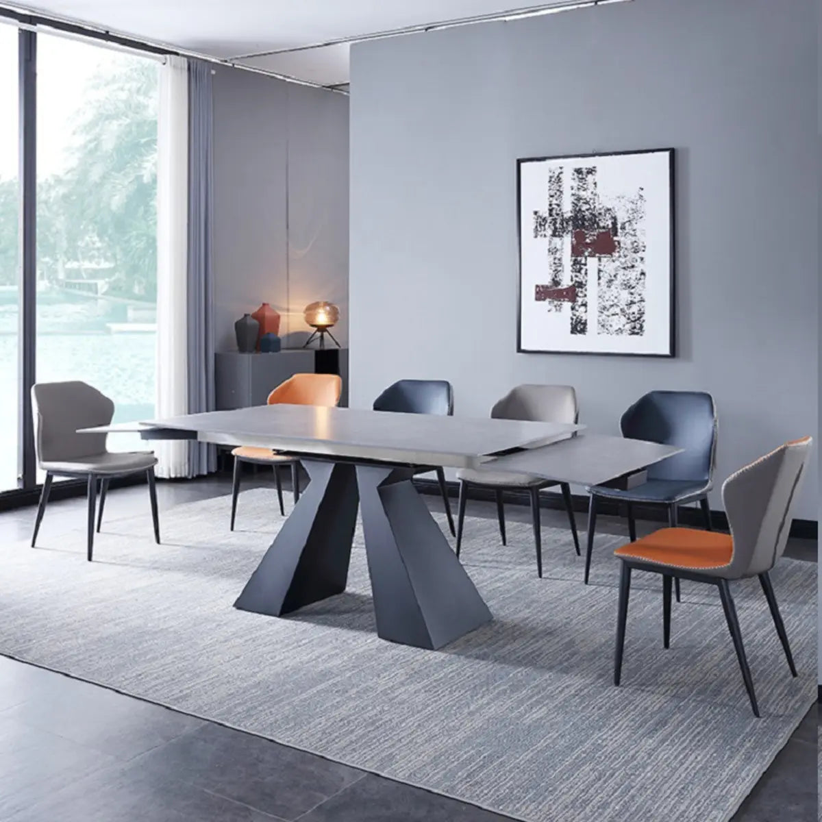 Minimalist Gray Smoke Slate Dining Table — Without Chairs / Light Grey
