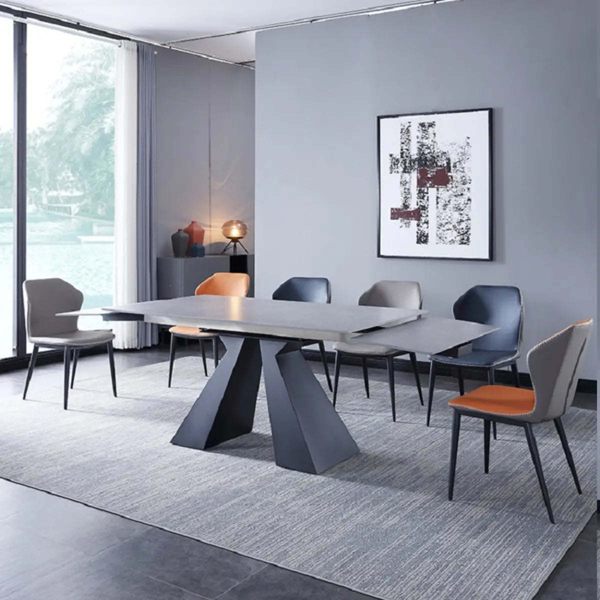 Minimalist Gray Smoke Slate Dining Table — Without Chairs / Light Grey