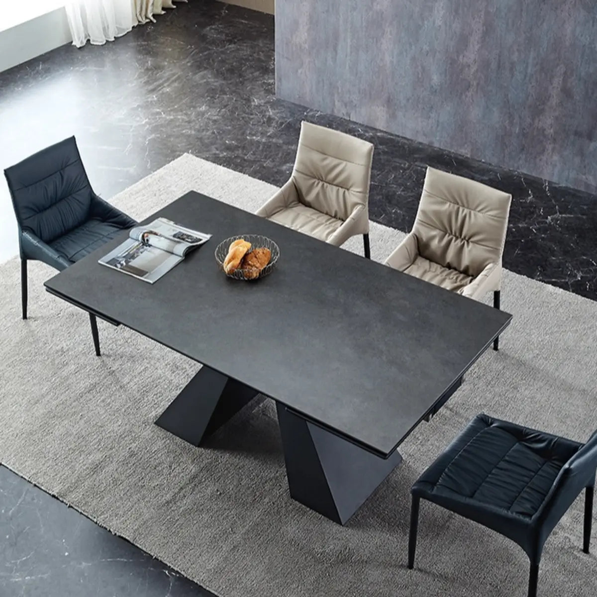 Minimalist Gray Smoke Slate Dining Table — Without Chairs / Dark Grey