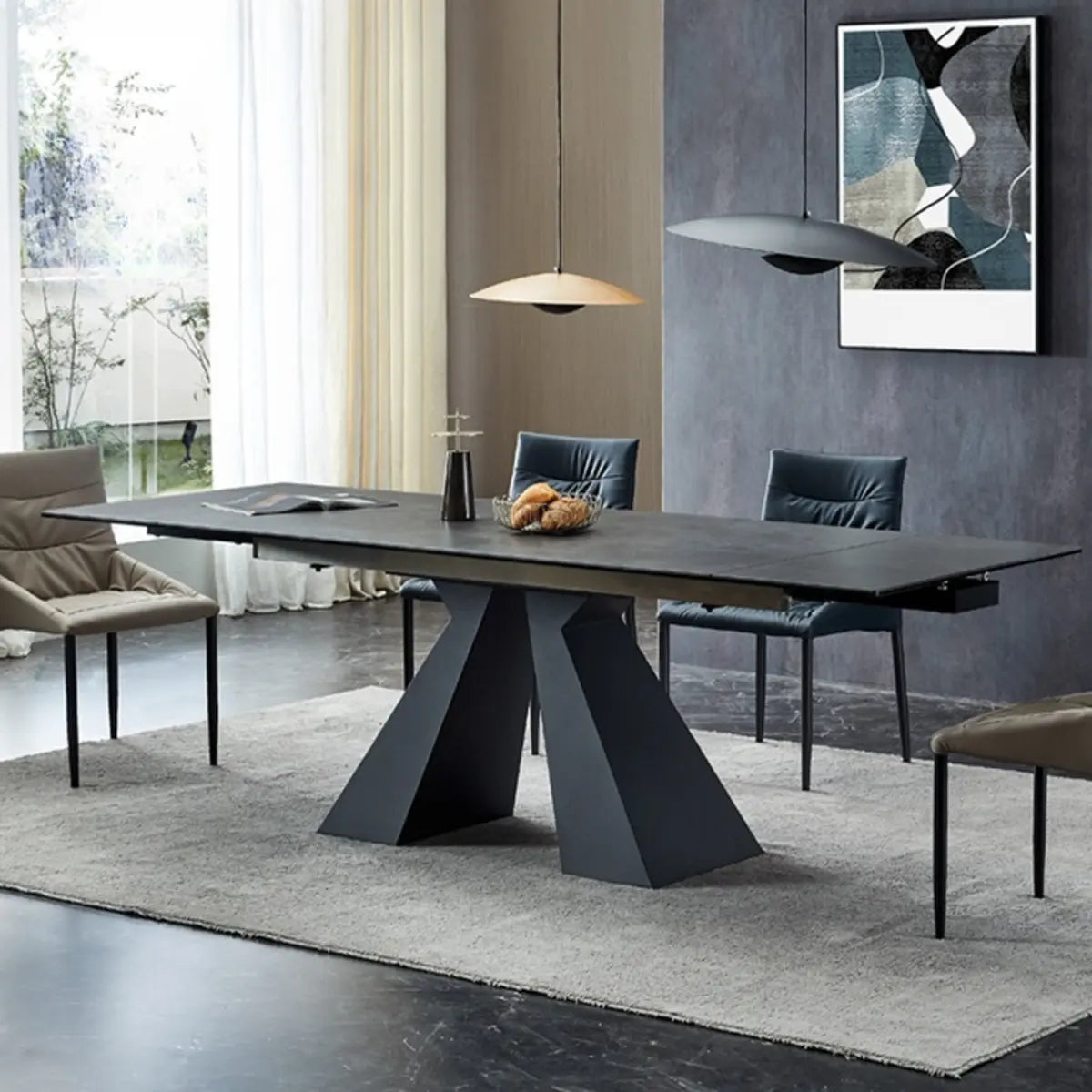 Minimalist Gray Smoke Slate Dining Table — Without Chairs / Light Grey