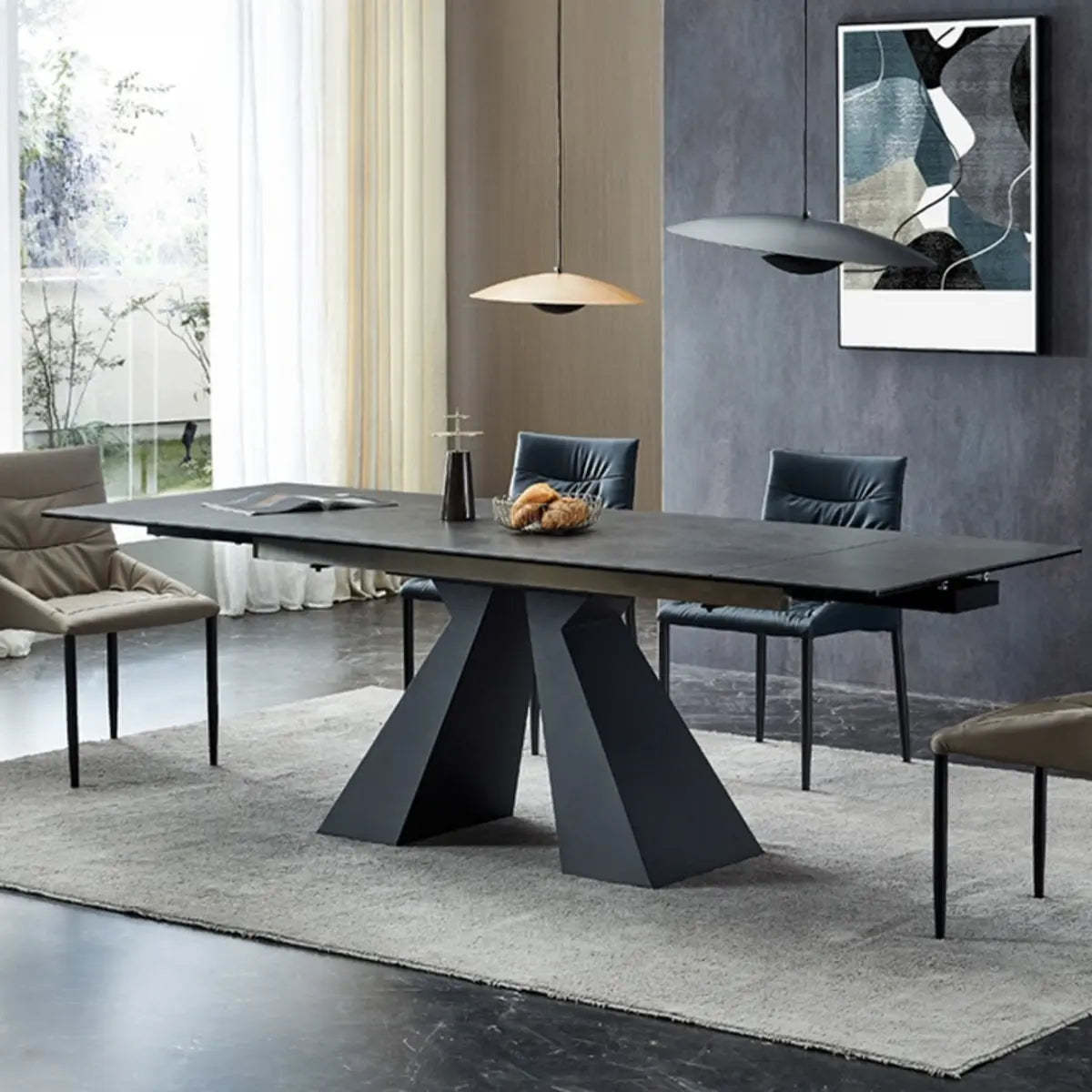 Minimalist Gray Smoke Slate Dining Table — Without Chairs / Light Grey