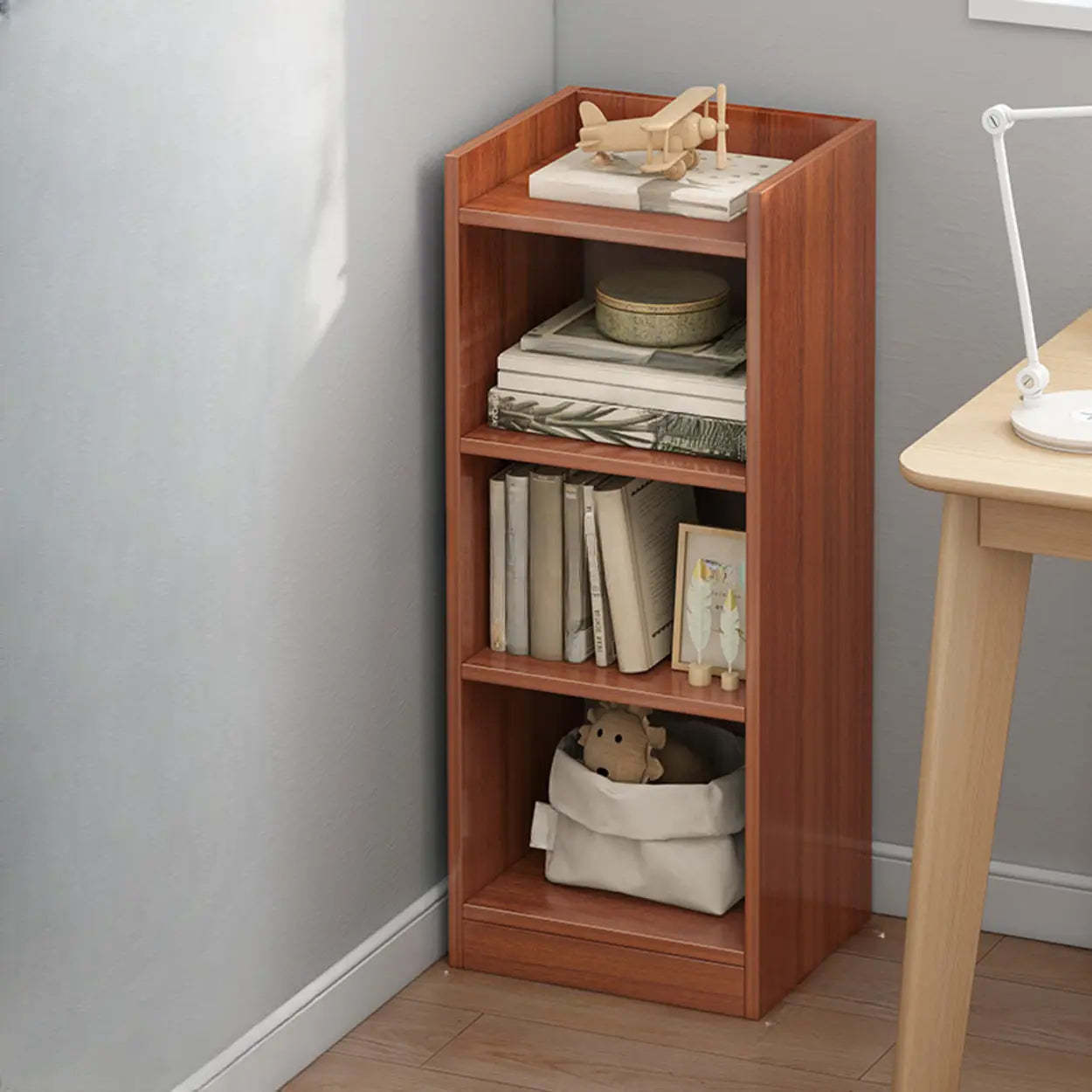 Minimalist Narrow Corner Bookcase — Brown