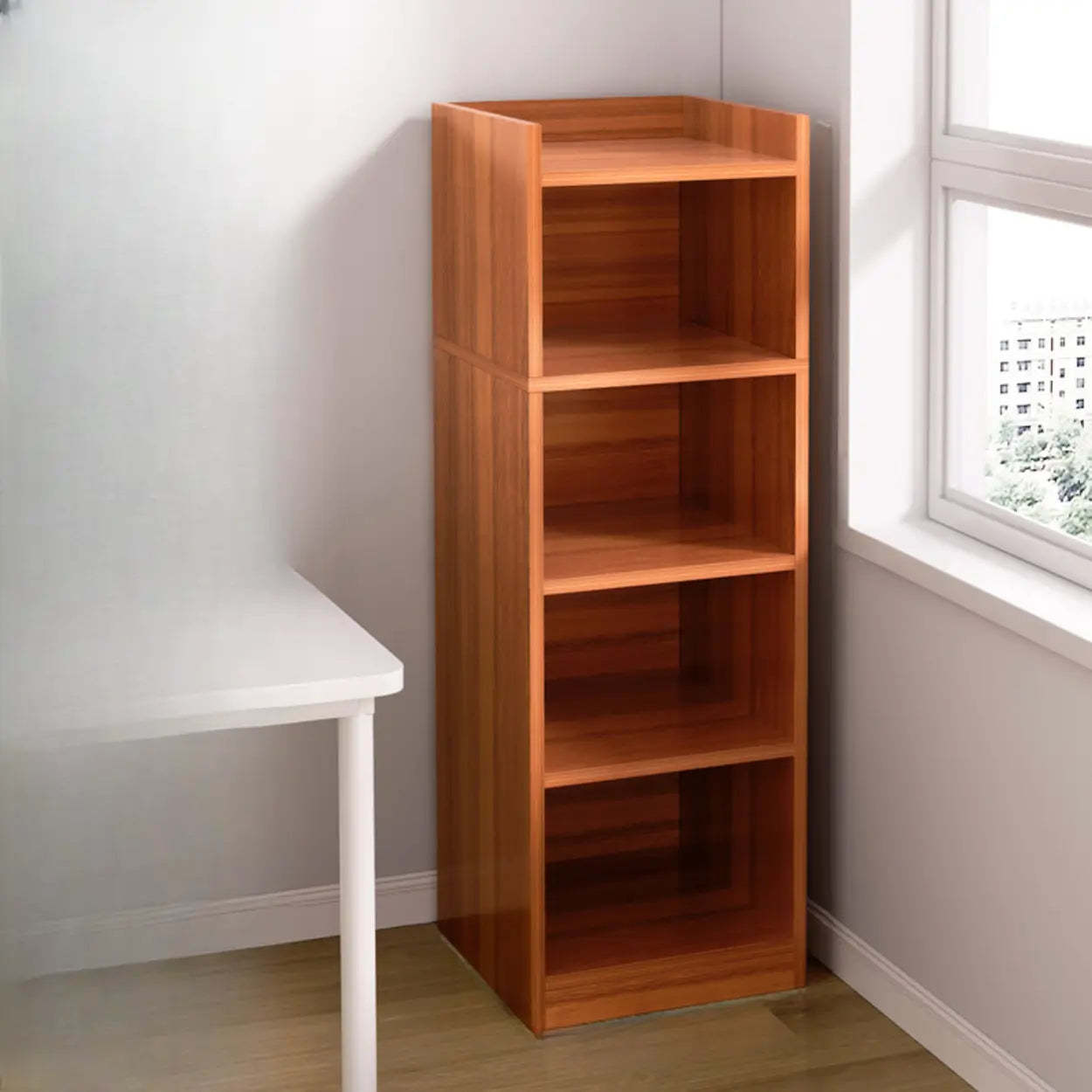 White wood corner narrow bookcases - modern — 11.8"L x 11.8"W x 70.9"H / Brown