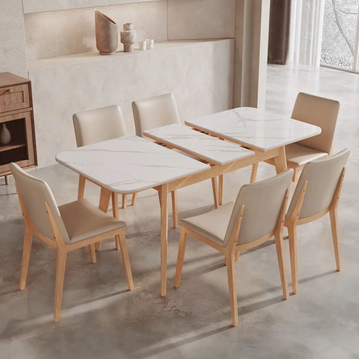 Minimalist White Extendable Rectangular Wood Dining Table — Without Chairs