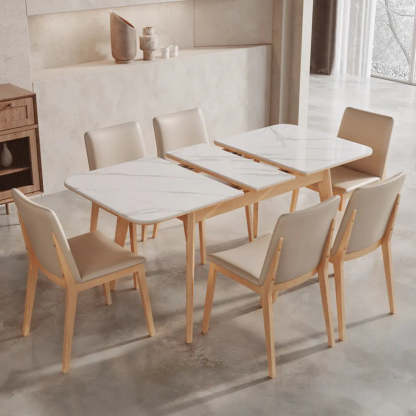Minimalist White Extendable Rectangular Wood Dining Table — Without Chairs