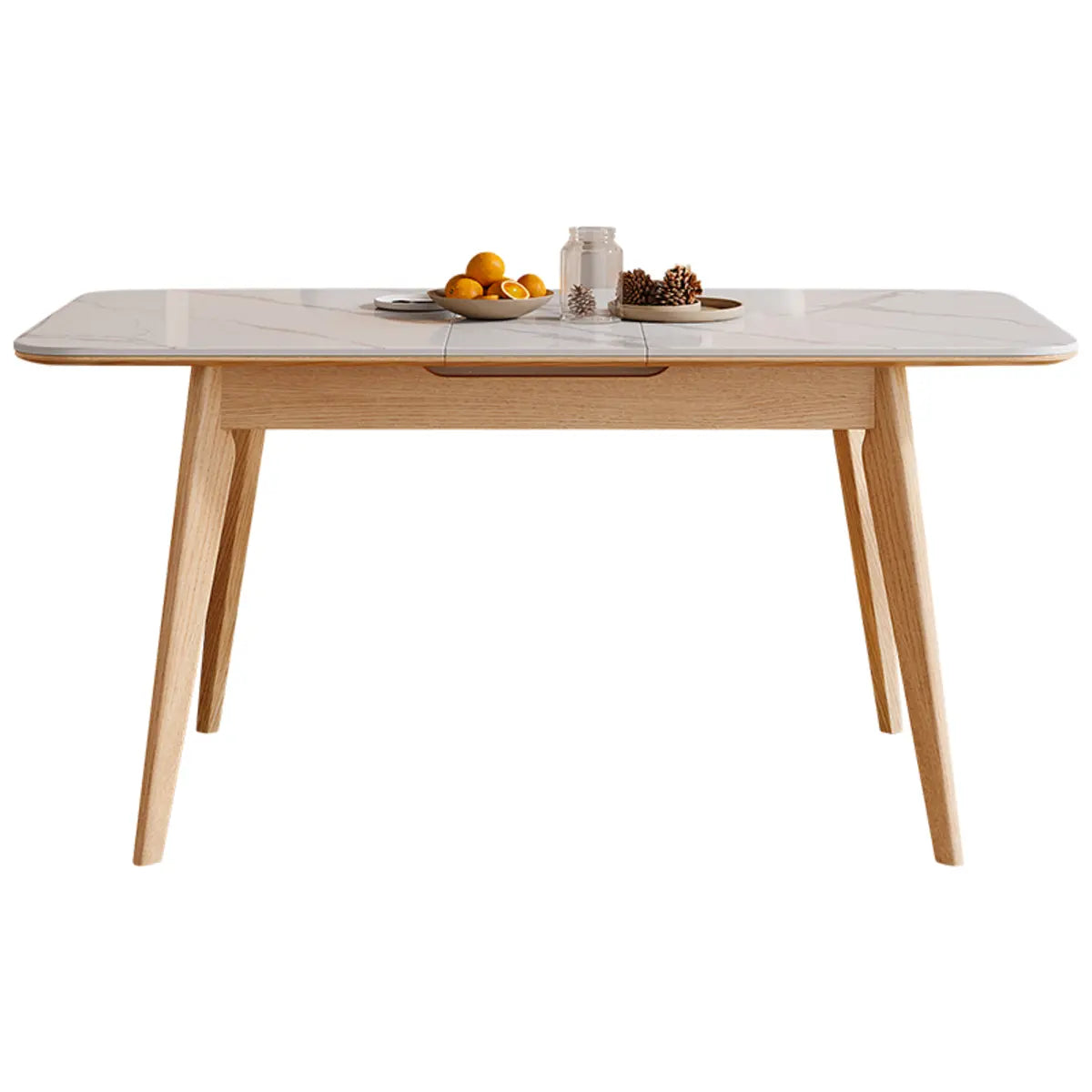 Minimalist White Extendable Rectangular Wood Dining Table — Without Chairs