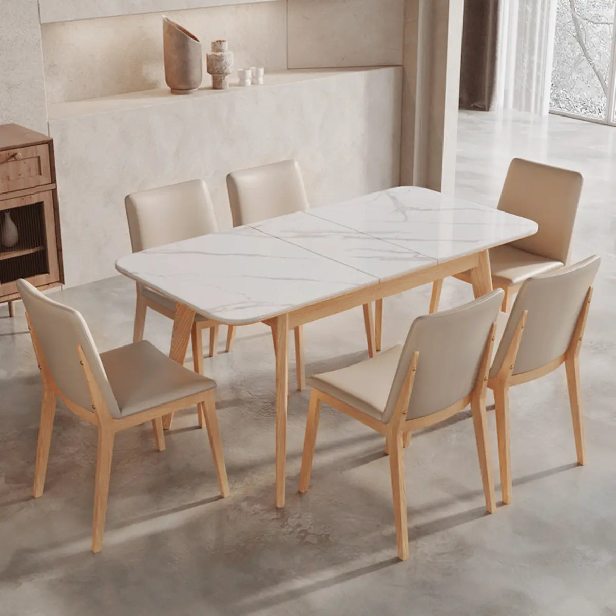 Minimalist White Extendable Rectangular Wood Dining Table — Without Chairs