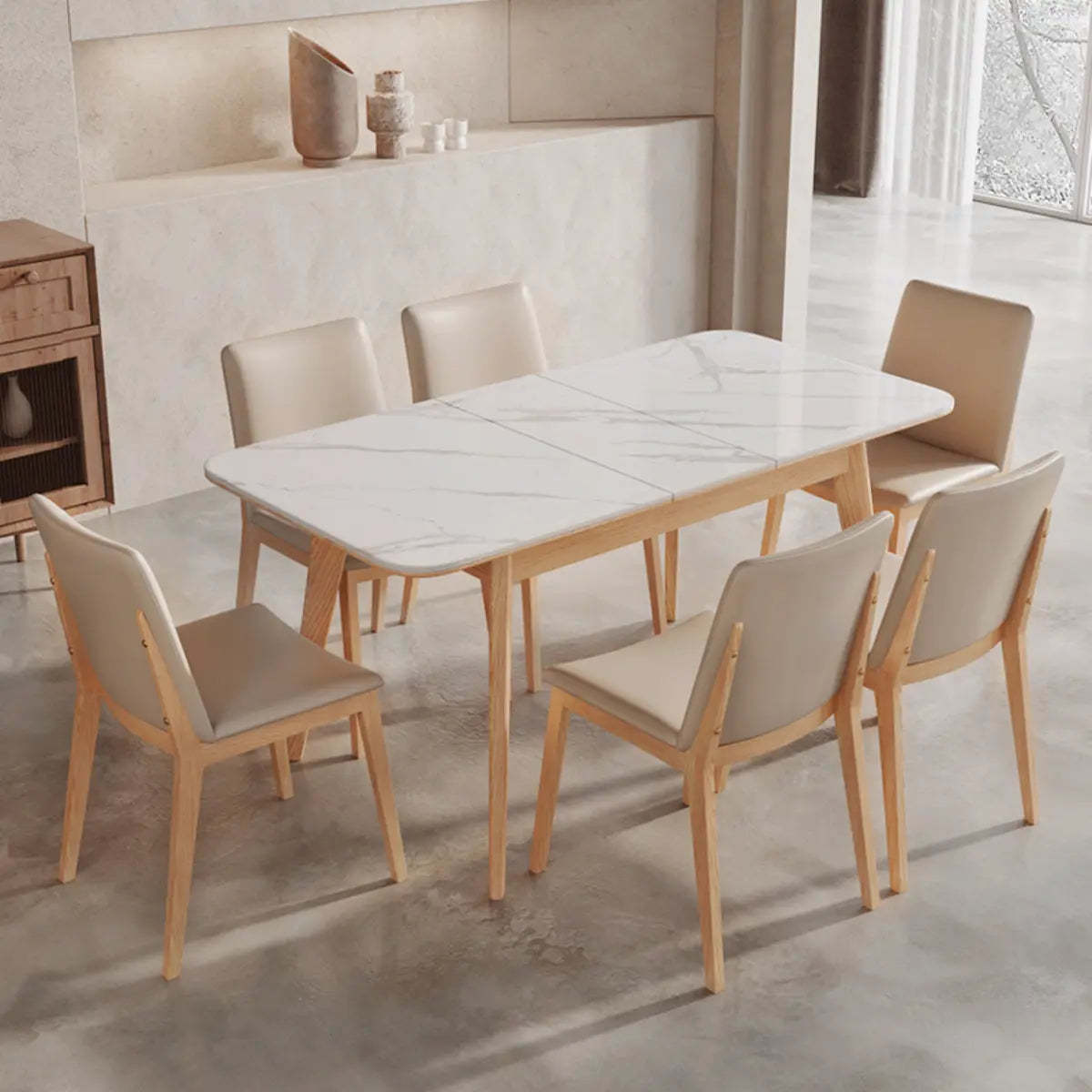 Minimalist White Extendable Rectangular Wood Dining Table — Without Chairs