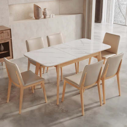 Minimalist White Extendable Rectangular Wood Dining Table — Without Chairs