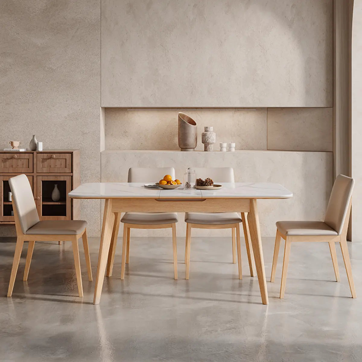 Minimalist White Extendable Rectangular Wood Dining Table — Without Chairs