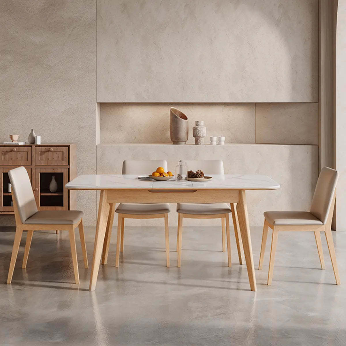 Minimalist White Extendable Rectangular Wood Dining Table — Without Chairs