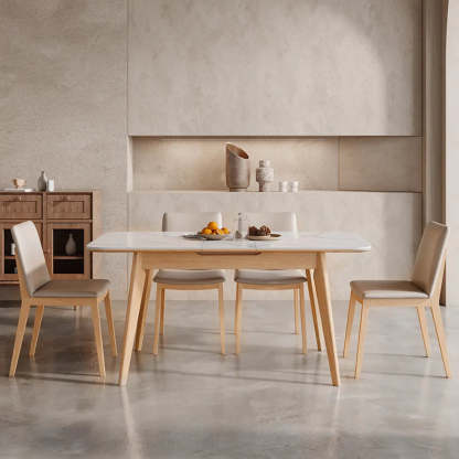 Minimalist White Extendable Rectangular Wood Dining Table — Without Chairs