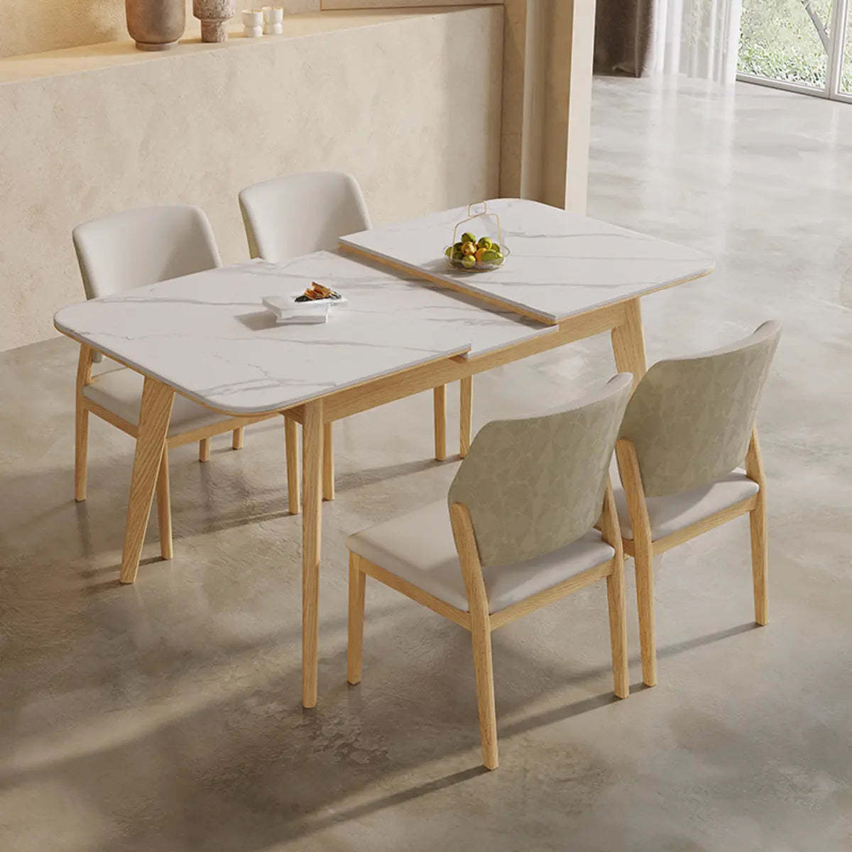 Minimalist White Extendable Rectangular Wood Dining Table — Without Chairs